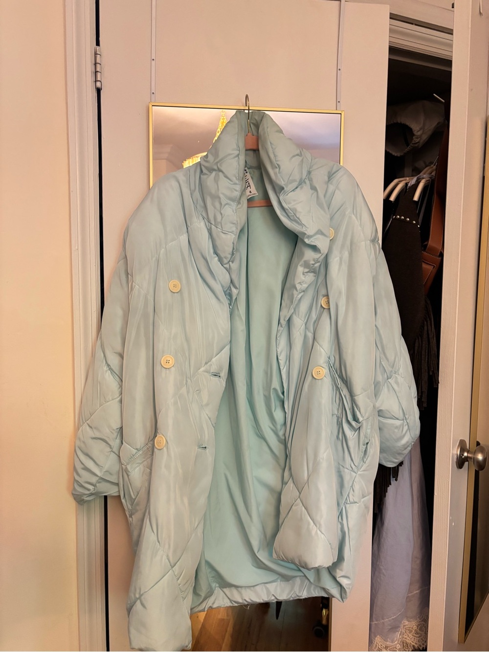 Free people Light Blue Puffer Coat Jacket - Women's Oversized Quilted Coat